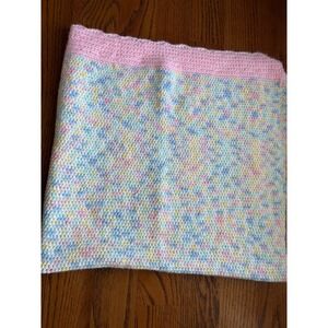 Confetti Sprinkle Knit‎ Baby Blanket Pink Boarder Pastel Colors Easy On Eyes